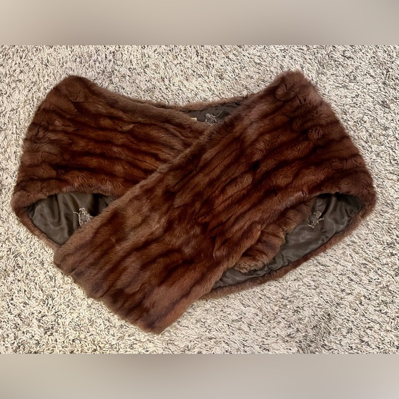Vintage 1950s Genuine Real Mink Fur Stole Brown Wrap John Bressmer Satin Lined - Picture 2 of 4